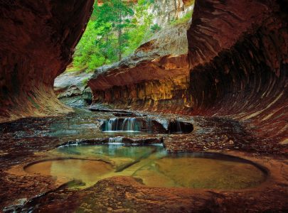 Geological water and cave features in Zion National Park