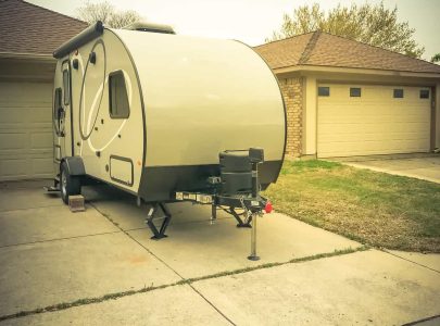 Camper parked in driveway
